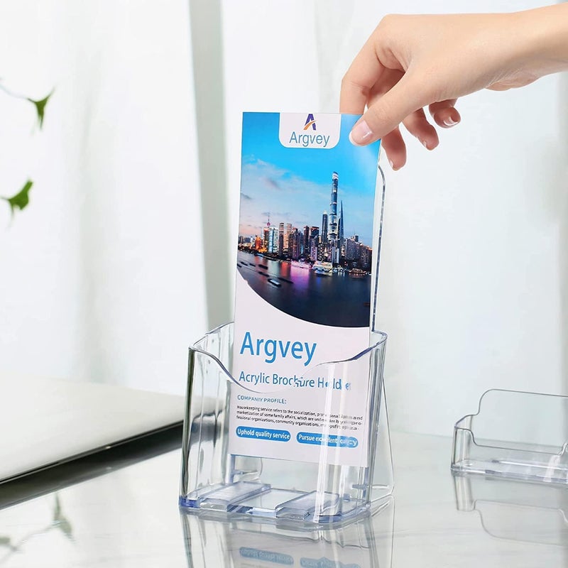 Argvey Acrylic Brochure Holder 4x9 Inch, Clear Pamphlet Holder Display Stand for Trifold 4 Inch Flyers, Booklets, Table Signs, Plastic Rack Card Holder for Office, Home, Store, 6 Pack - Image 2